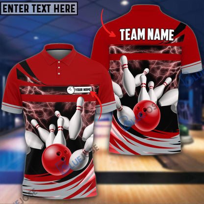 Frenzideas Thunder Bowling Ball Break Pins Personalized Name and Team Name 3D Shirt (4 Colors)