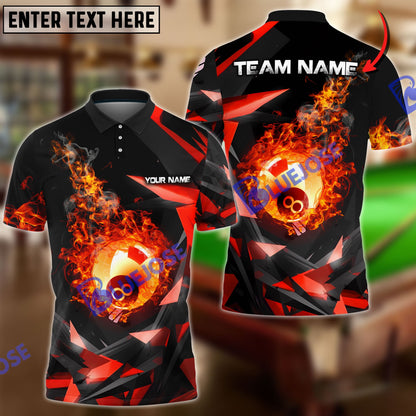 Frenzidea Billiards Ball 8 Falling Fireball Personalized Name, Team Name Unisex Shirt ( 4 Colors )