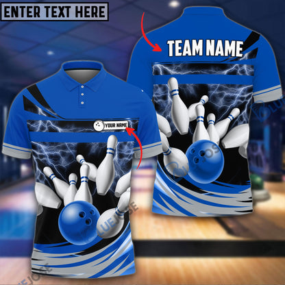 Frenzideas Thunder Bowling Ball Break Pins Personalized Name and Team Name 3D Shirt (4 Colors)