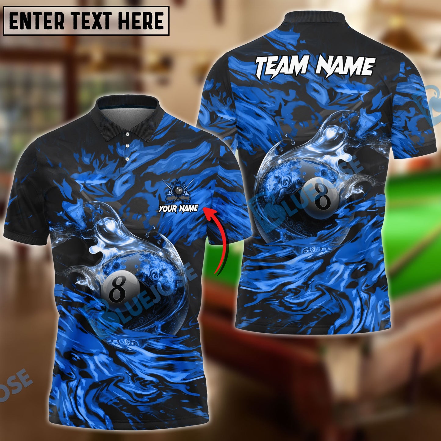 Frenzidea Billiards Ball 8 Flame Ocean Personalized Name, Team Name Unisex Shirt ( 4 Colors )