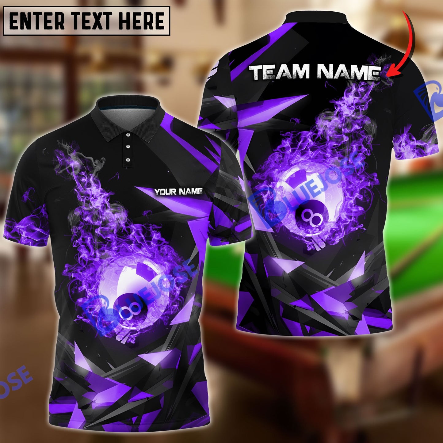 Frenzidea Billiards Ball 8 Falling Fireball Personalized Name, Team Name Unisex Shirt ( 4 Colors )
