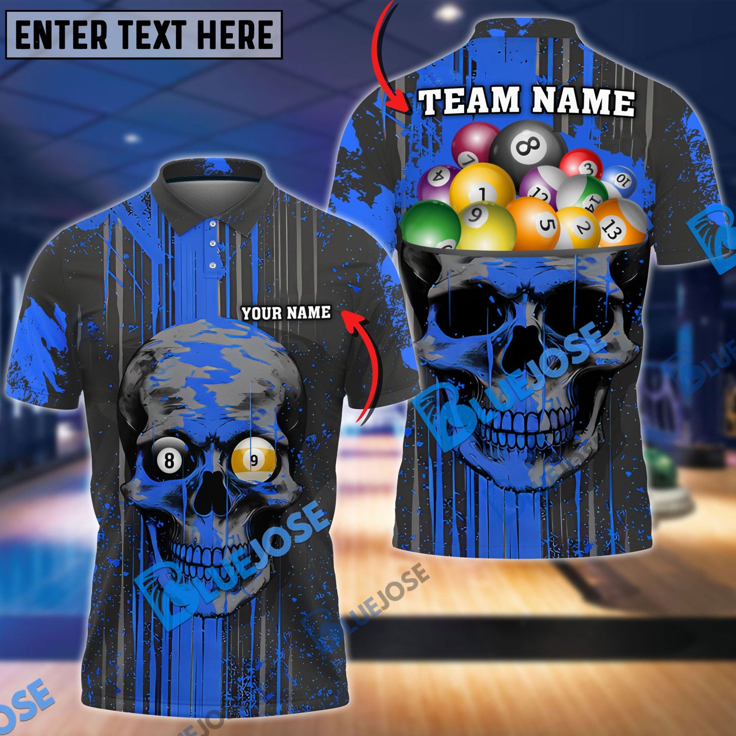 Frenzidea Billiards Skull B-Head Personalized Name, Team Name Unisex Shirt ( 4 Colors )