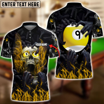 Frenzidea Billiards Skull Fire Personalized Name, Team Name Unisex Shirt