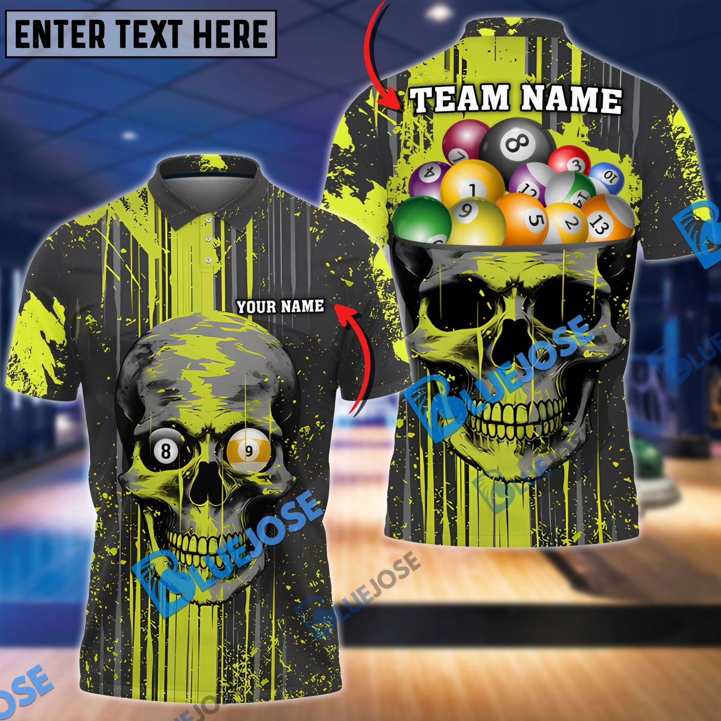 Frenzidea Billiards Skull B-Head Personalized Name, Team Name Unisex Shirt ( 4 Colors )