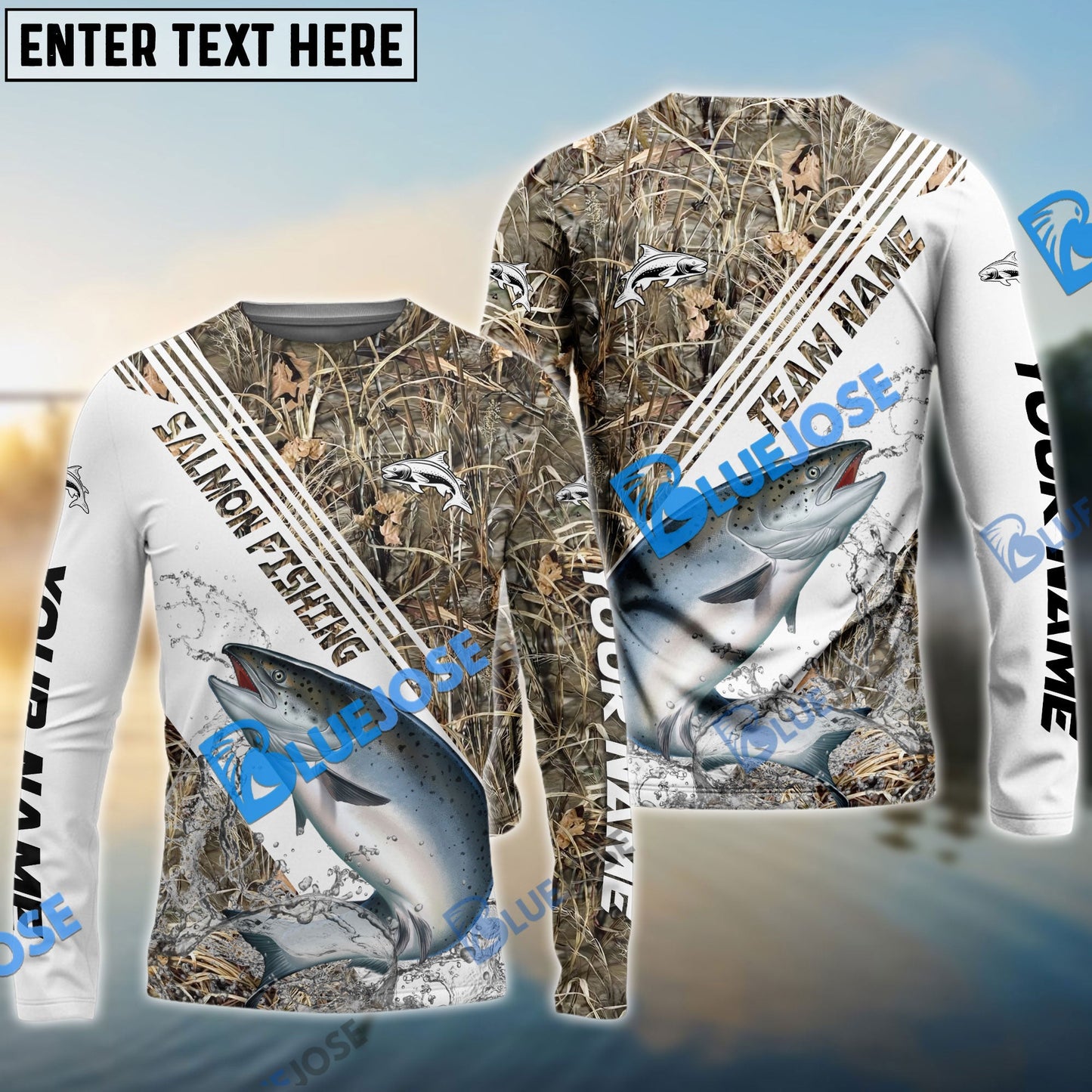 Frenzidea Salmon Fishing White And Grass Camo Sport Custom Name & Team Name 3D Shirts