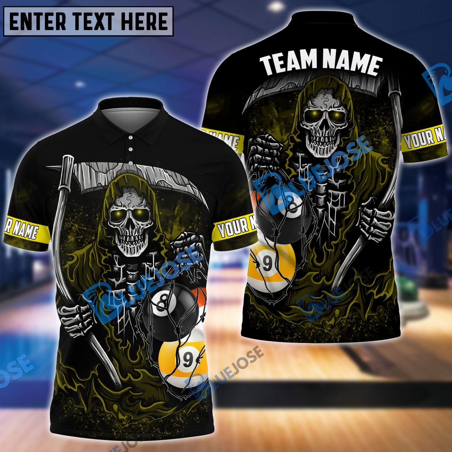 Frenzidea Billiards Death Bringer Reaper Personalized Name, Team Name Unisex Shirt ( 4 Colors )