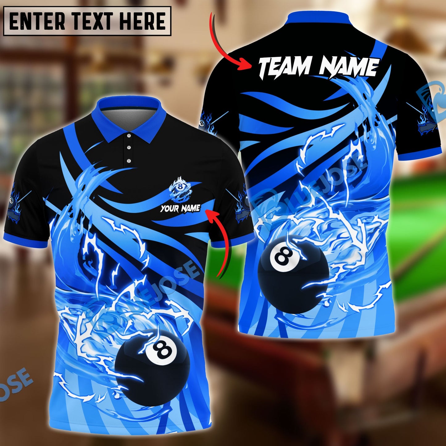 Frenzidea Billiards Ball 8 Thunder Flame Strike Personalized Name, Team Name Unisex Shirt ( 4 Colors )