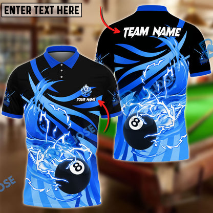 Frenzidea Billiards Ball 8 Thunder Flame Strike Personalized Name, Team Name Unisex Shirt ( 4 Colors )