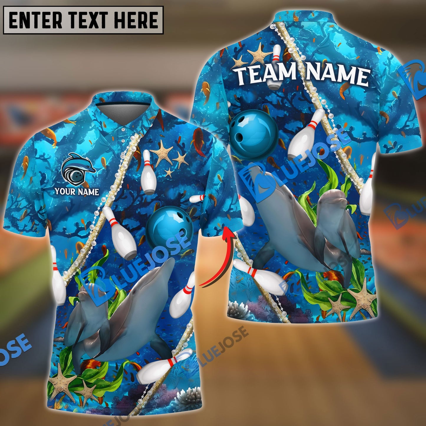frenzideas  Bowling And Pins Dolphin Of The Sea Multicolor Customized Name 3D Shirt