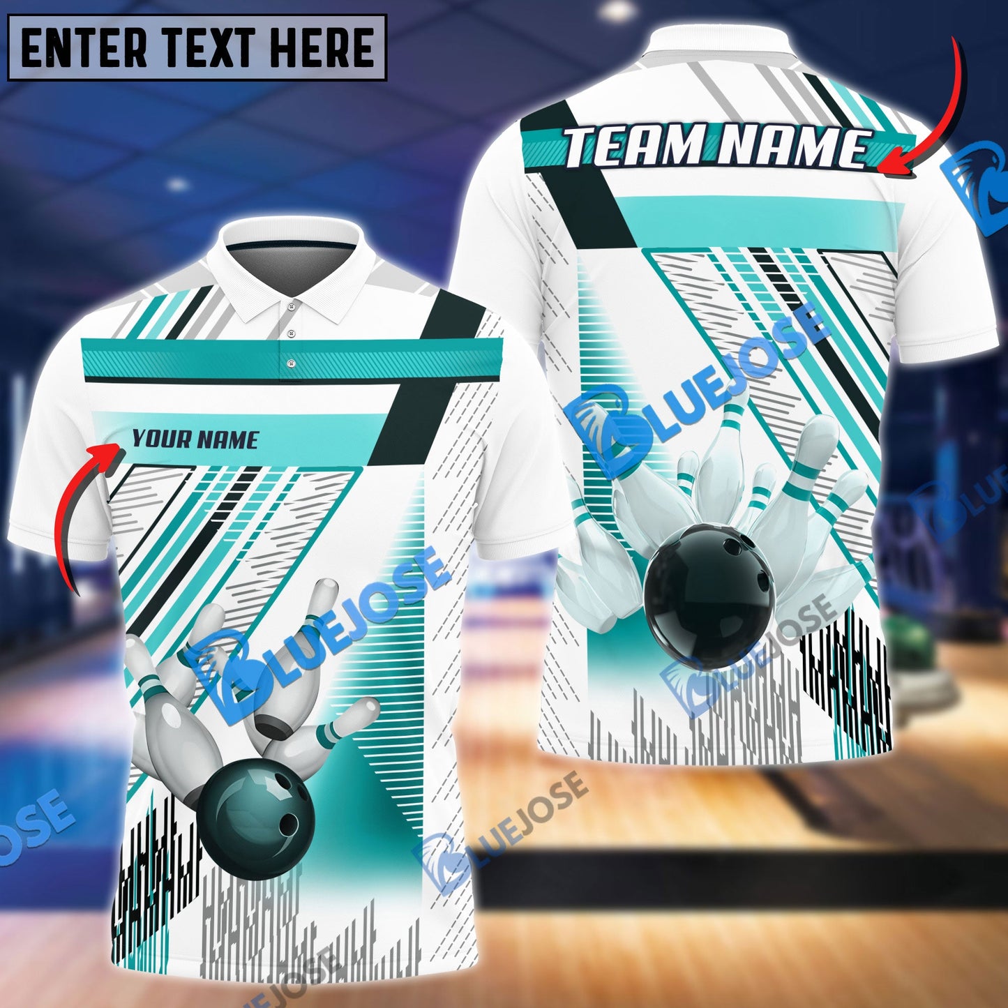 frenzideas Bowling And Pins Lines Pattern Customized Name 3D Shirt ( 6 Colors)