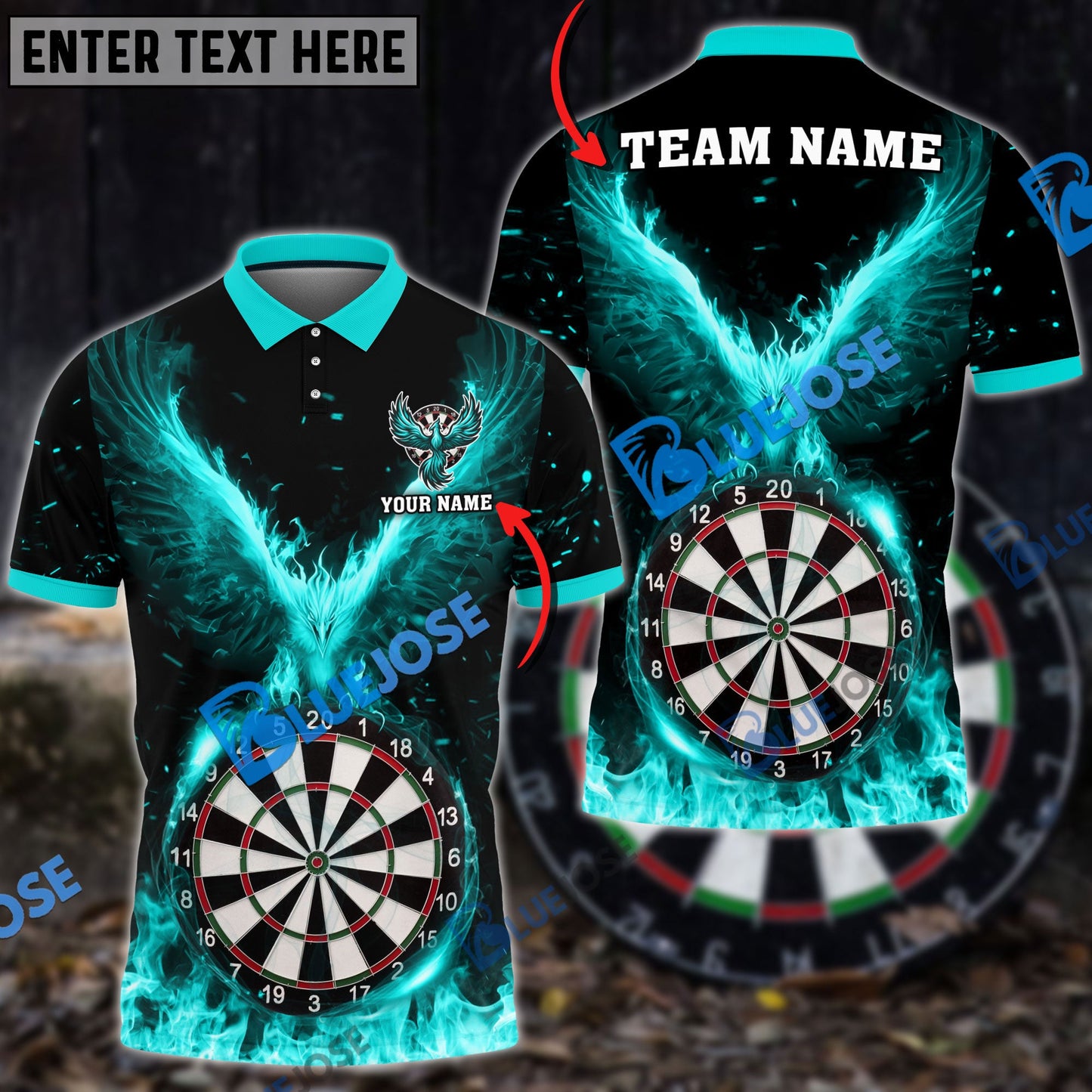 Frenzidea Darts Rebirth Flame Phoenix Personalized Name, Team Name 3D Shirt (4 Colors)