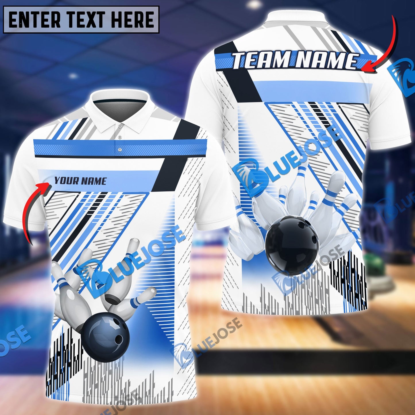 frenzideas Bowling And Pins Lines Pattern Customized Name 3D Shirt ( 6 Colors)