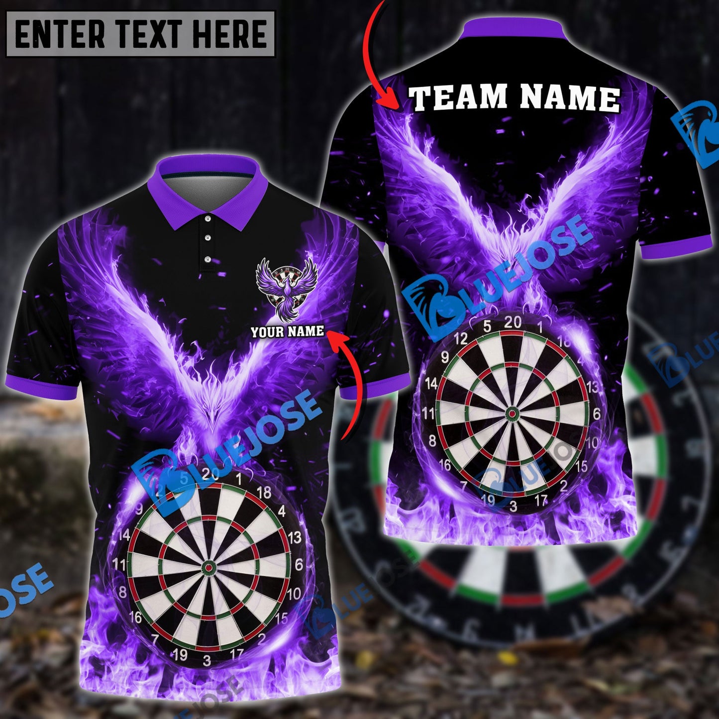 Frenzidea Darts Rebirth Flame Phoenix Personalized Name, Team Name 3D Shirt (4 Colors)