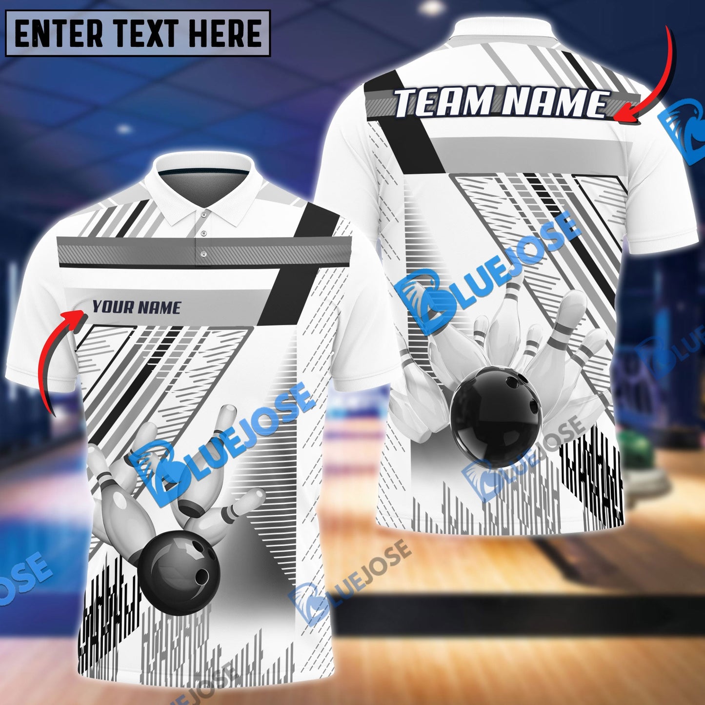 frenzideas Bowling And Pins Lines Pattern Customized Name 3D Shirt ( 6 Colors)