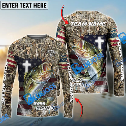 Frenzidea Bass Fishing Cross Camo Custom Name & Team Name 3D Shirts