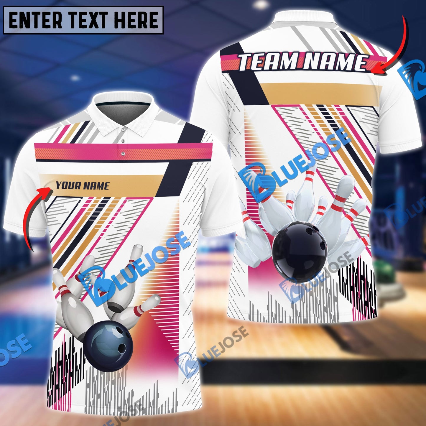 frenzideas Bowling And Pins Lines Pattern Customized Name 3D Shirt ( 6 Colors)