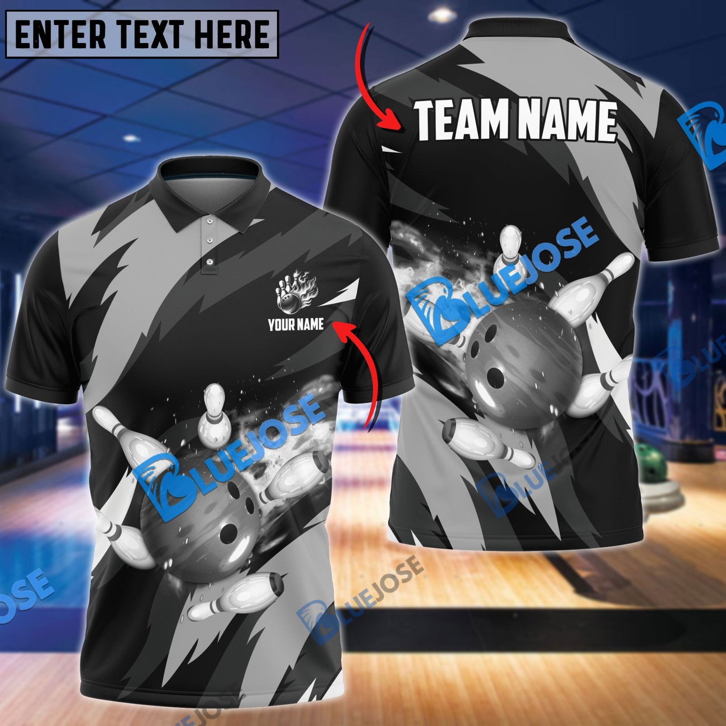 frenzideas Bowling And Pins Flaming Throw Customized Name 3D Shirt ( 6 Colors)
