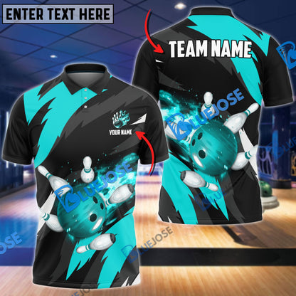 frenzideas Bowling And Pins Flaming Throw Customized Name 3D Shirt ( 6 Colors)