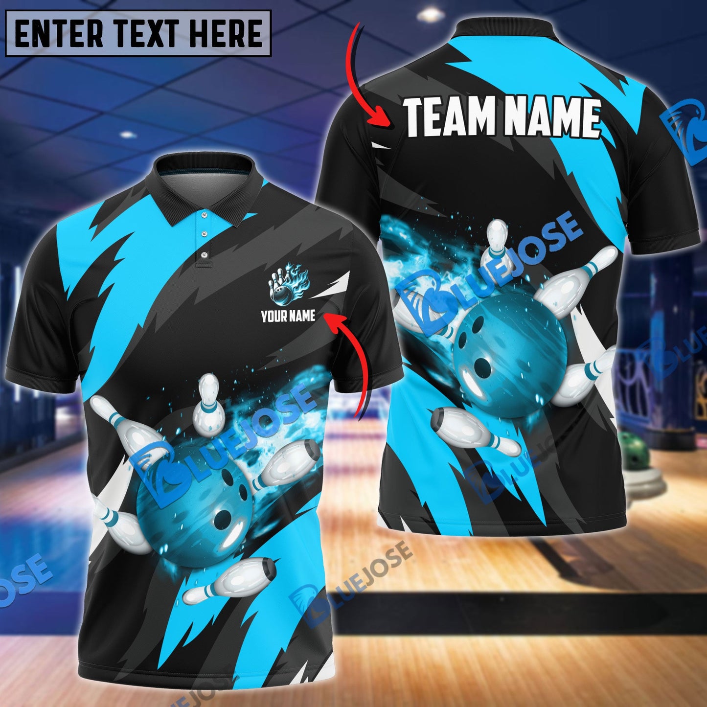frenzideas Bowling And Pins Flaming Throw Customized Name 3D Shirt ( 6 Colors)