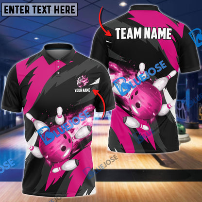 frenzideas Bowling And Pins Flaming Throw Customized Name 3D Shirt ( 6 Colors)