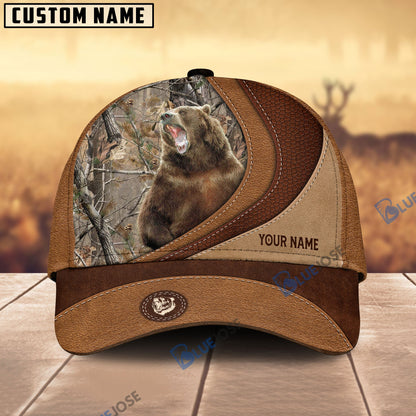 Frenzidea Bear Hunting Brown Leather Pattern Personalized Name Cap (5 Colors)