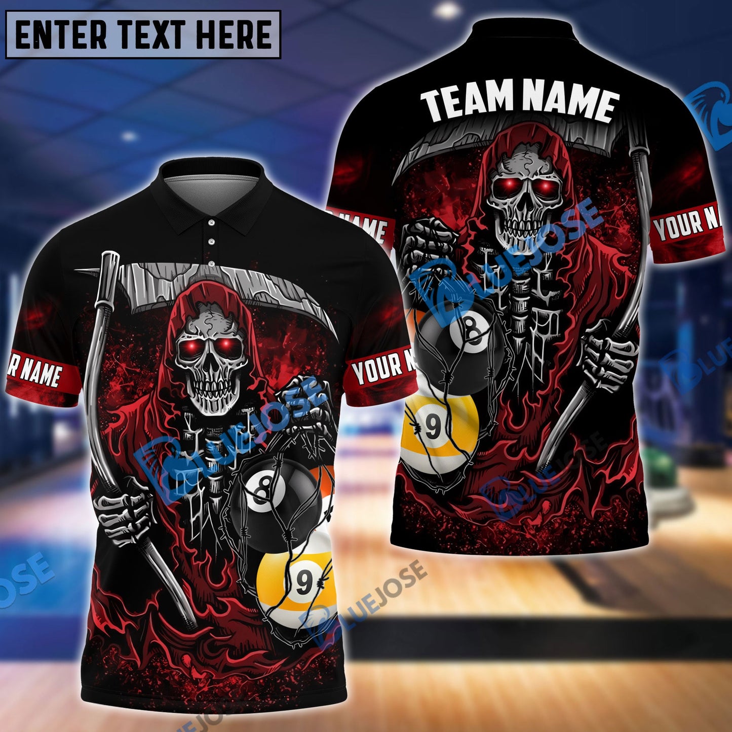 Frenzidea Billiards Death Bringer Reaper Personalized Name, Team Name Unisex Shirt ( 4 Colors )