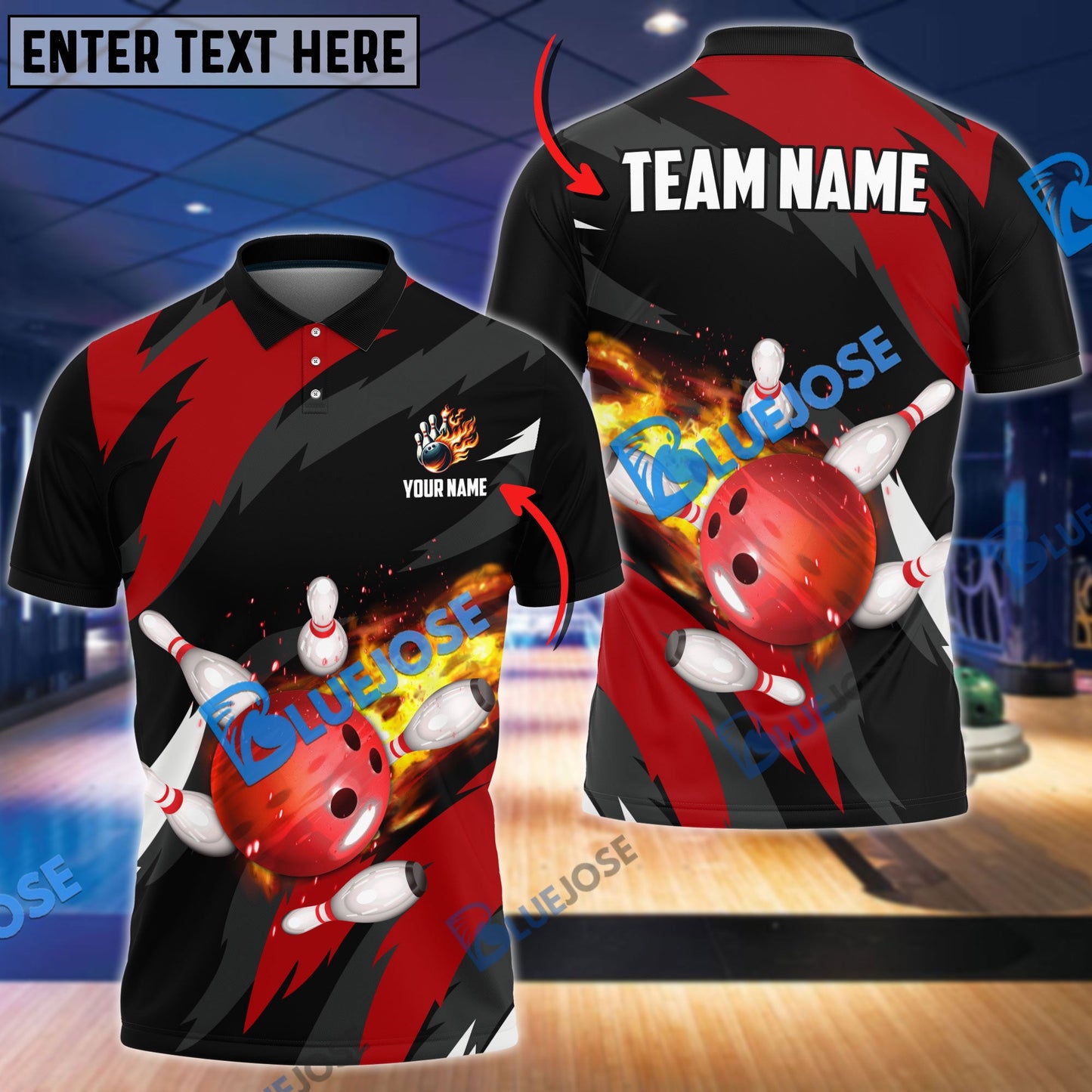 frenzideas Bowling And Pins Flaming Throw Customized Name 3D Shirt ( 6 Colors)
