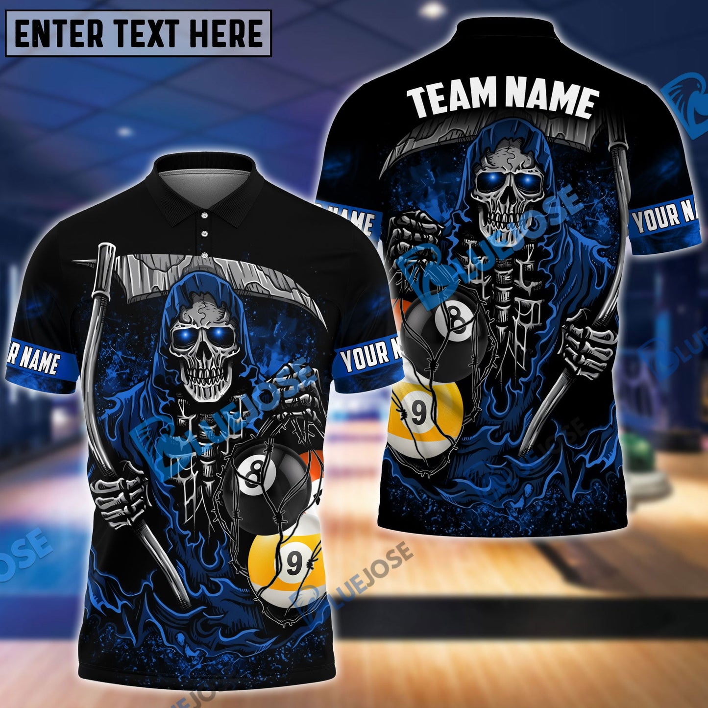 Frenzidea Billiards Death Bringer Reaper Personalized Name, Team Name Unisex Shirt ( 4 Colors )