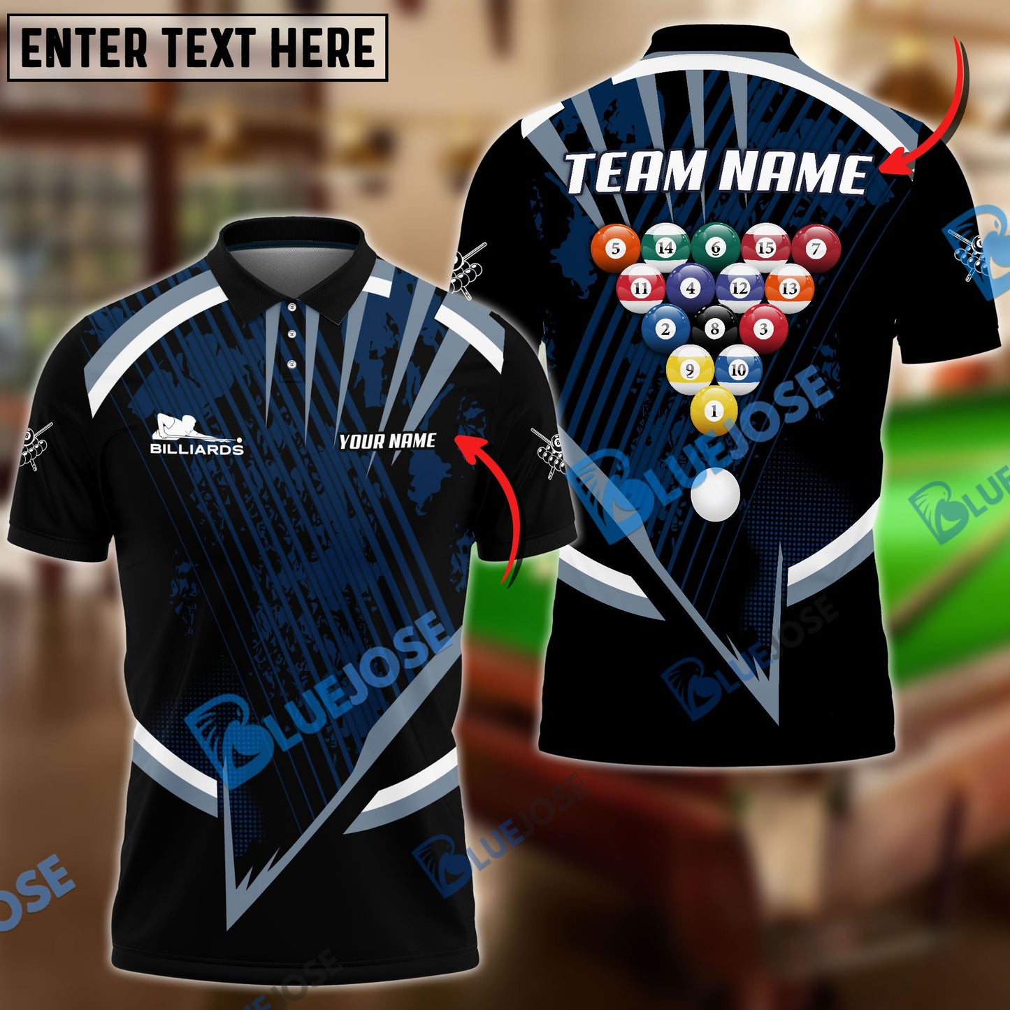 frenzidea Billiards Ball 8 Tournament Concept Personalized Name, Team Name Unisex Shirt ( 4 Colors )