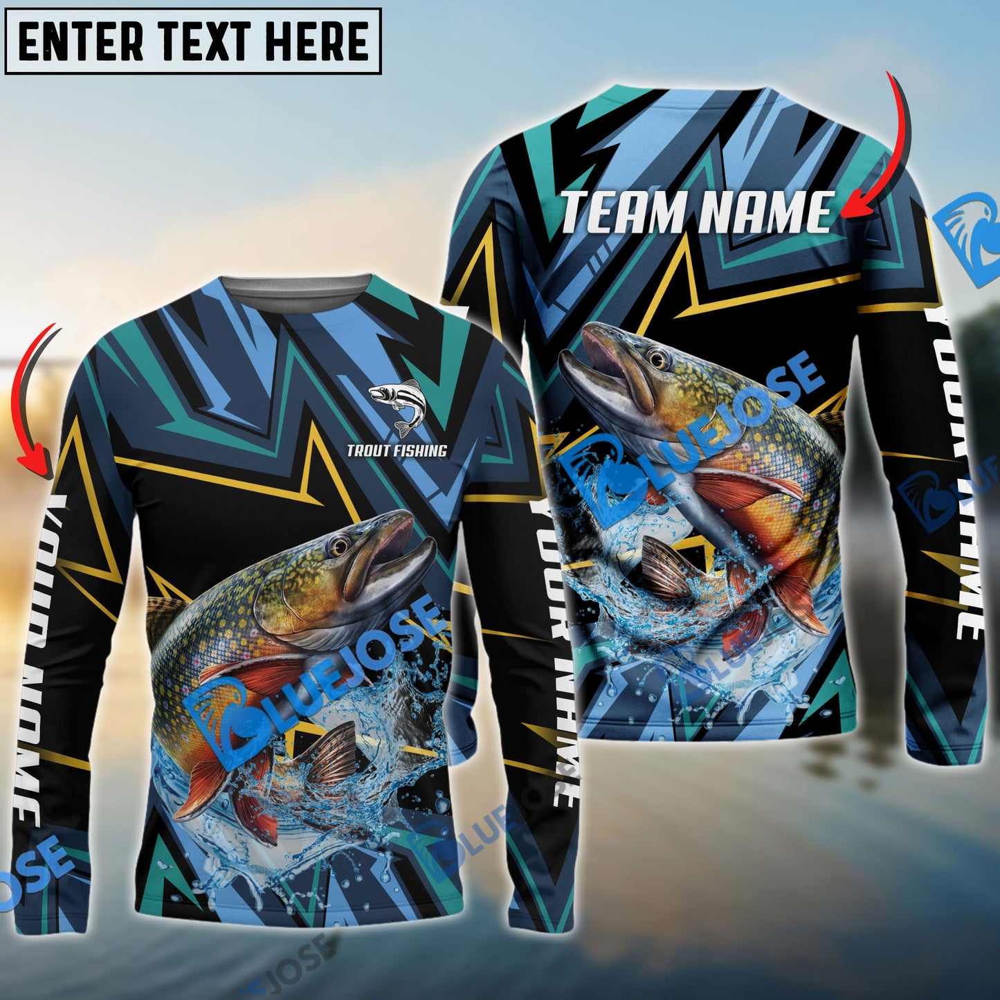 frenzidea Trout Fishing Lightning Pattern Sport Custom Name & Team Name 3D Shirts