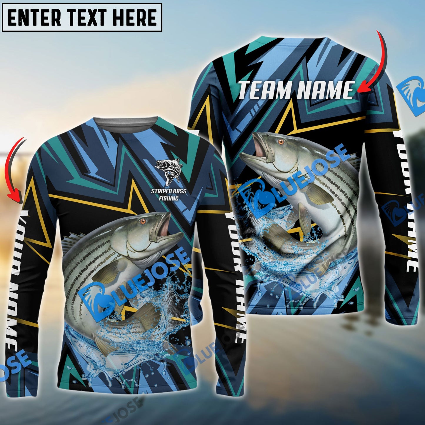 frenzidea Striped Bass Fishing Lightning Pattern Sport Custom Name & Team Name 3D Shirts