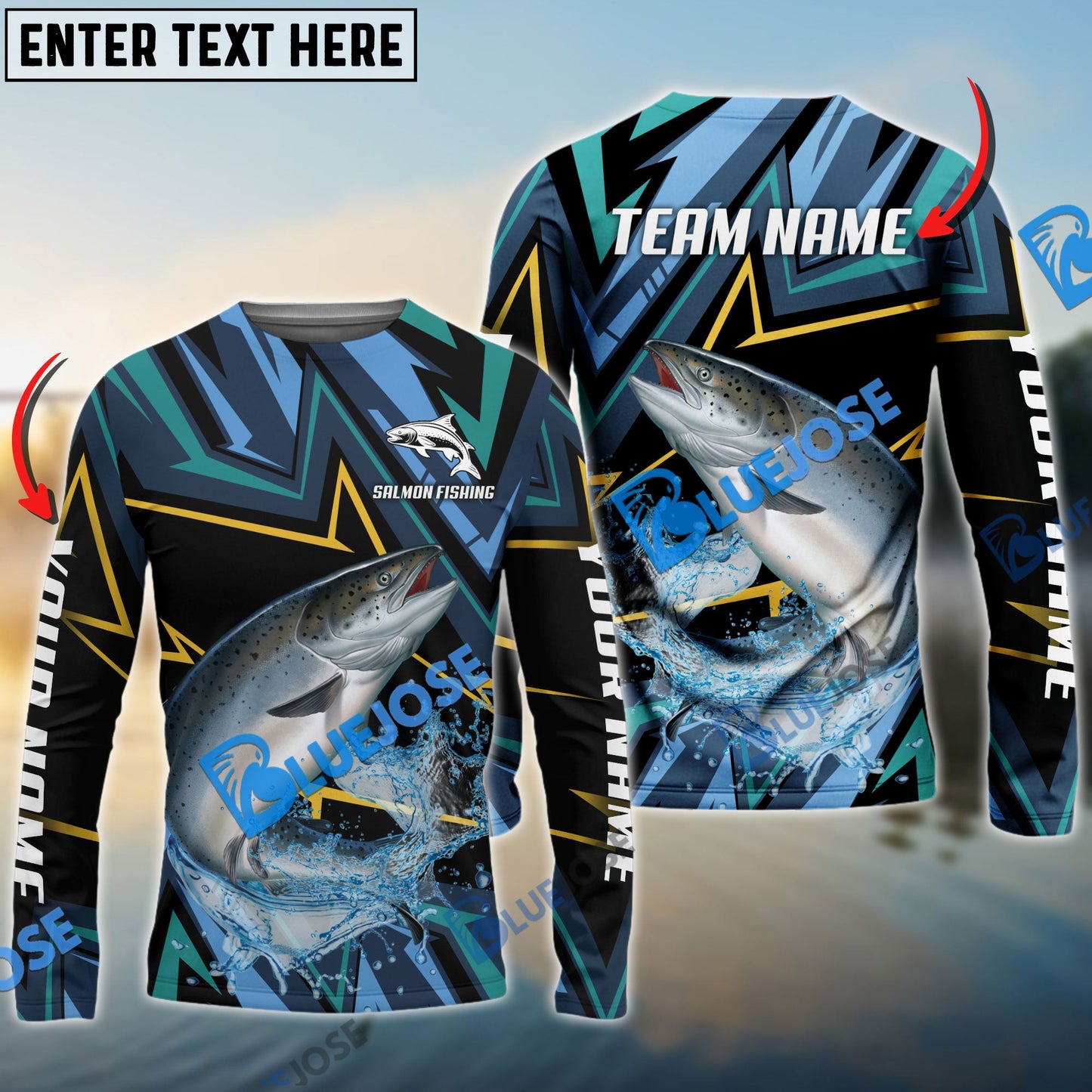 frenzidea Salmon Fishing Lightning Pattern Sport Custom Name & Team Name 3D Shirts
