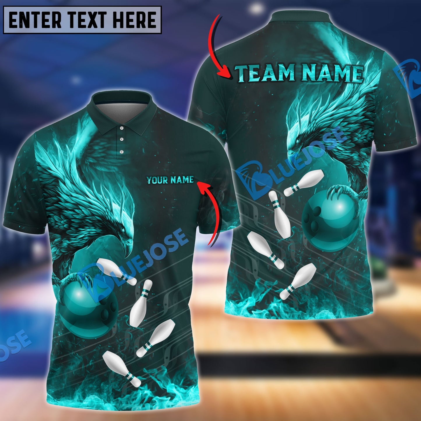 Frenzidea Bowling And Pins Fire Phoenix Customized Name 3D Shirt (4 Colors)