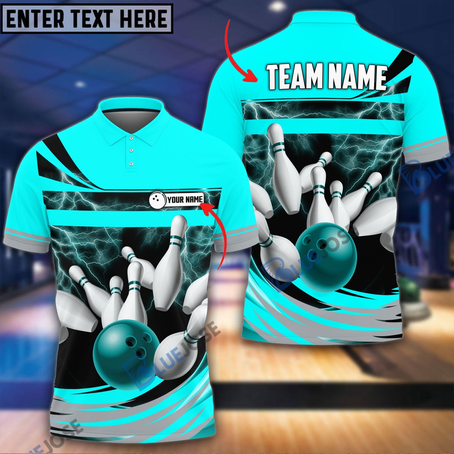 Frenzideas Thunder Bowling Ball Break Pins Personalized Name and Team Name 3D Shirt (4 Colors)