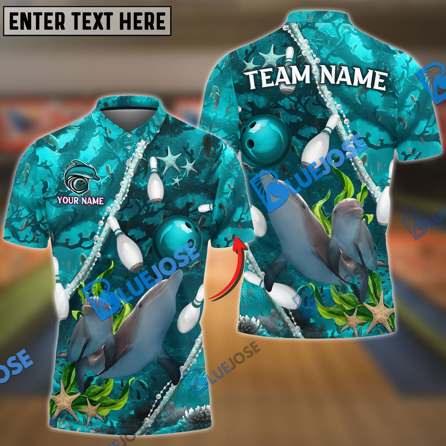 frenzideas  Bowling And Pins Dolphin Of The Sea Multicolor Customized Name 3D Shirt