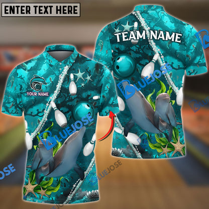frenzideas  Bowling And Pins Dolphin Of The Sea Multicolor Customized Name 3D Shirt