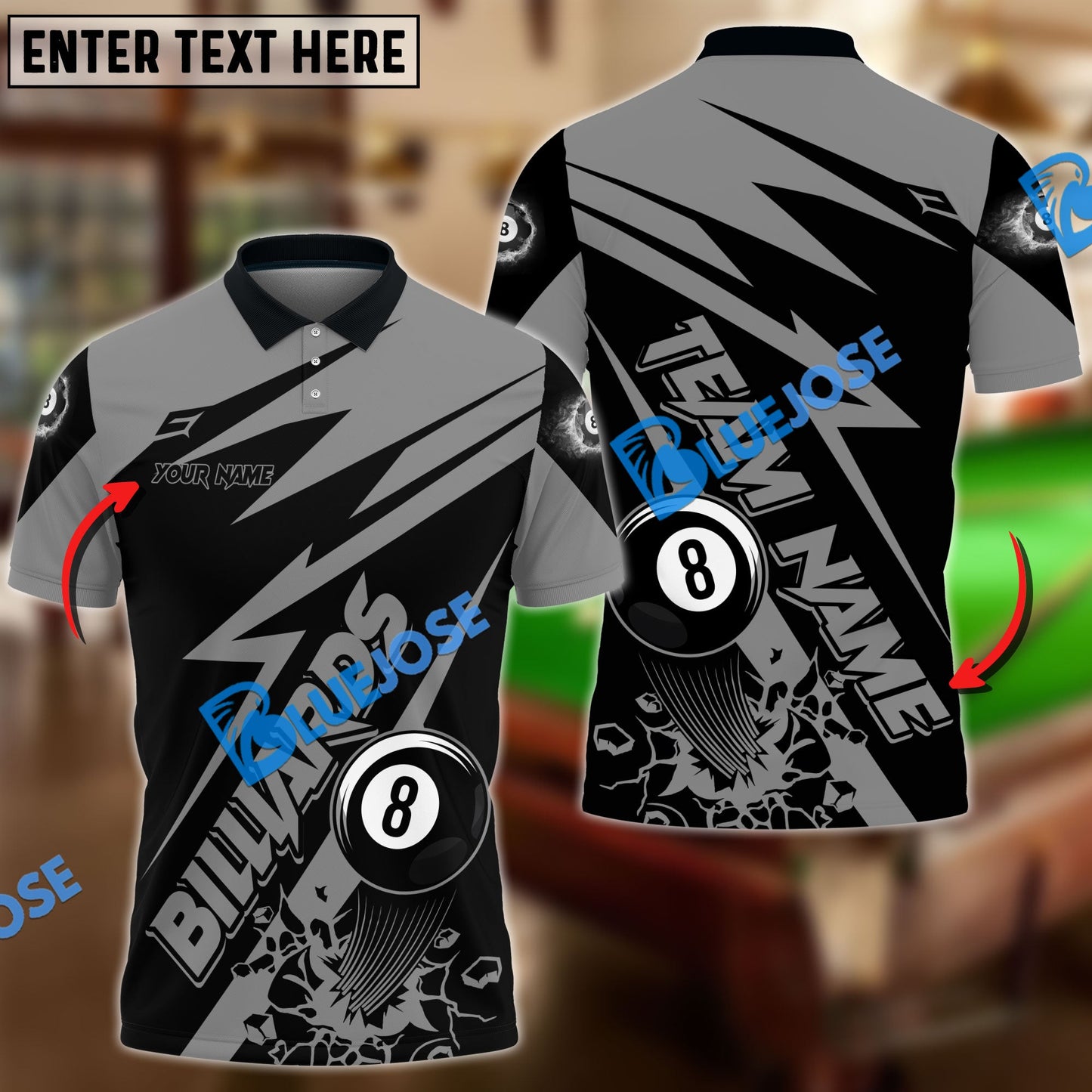 Frenzidea Billiards Ball 8 Break Lightning Pattern Personalized Name, Team Name Unisex Shirt ( 6 Colors )