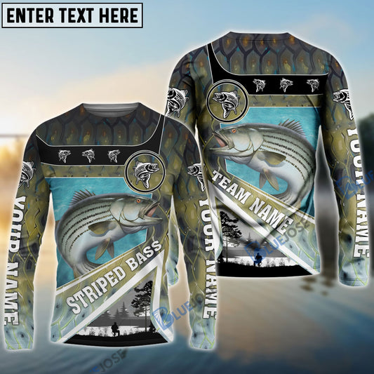 Frenzidea Personalized Striped Bass Fishing Art Line Sport Fishing Shirts