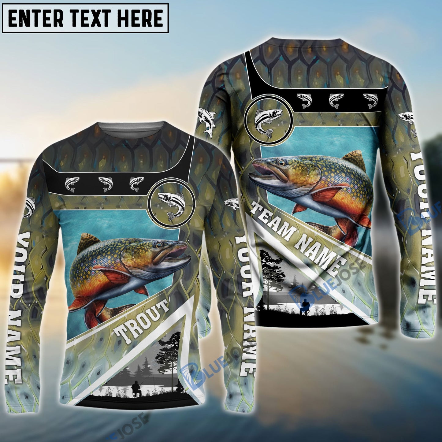 Frenzidea Personalized Trout Fishing Art Line Sport Fishing Shirts