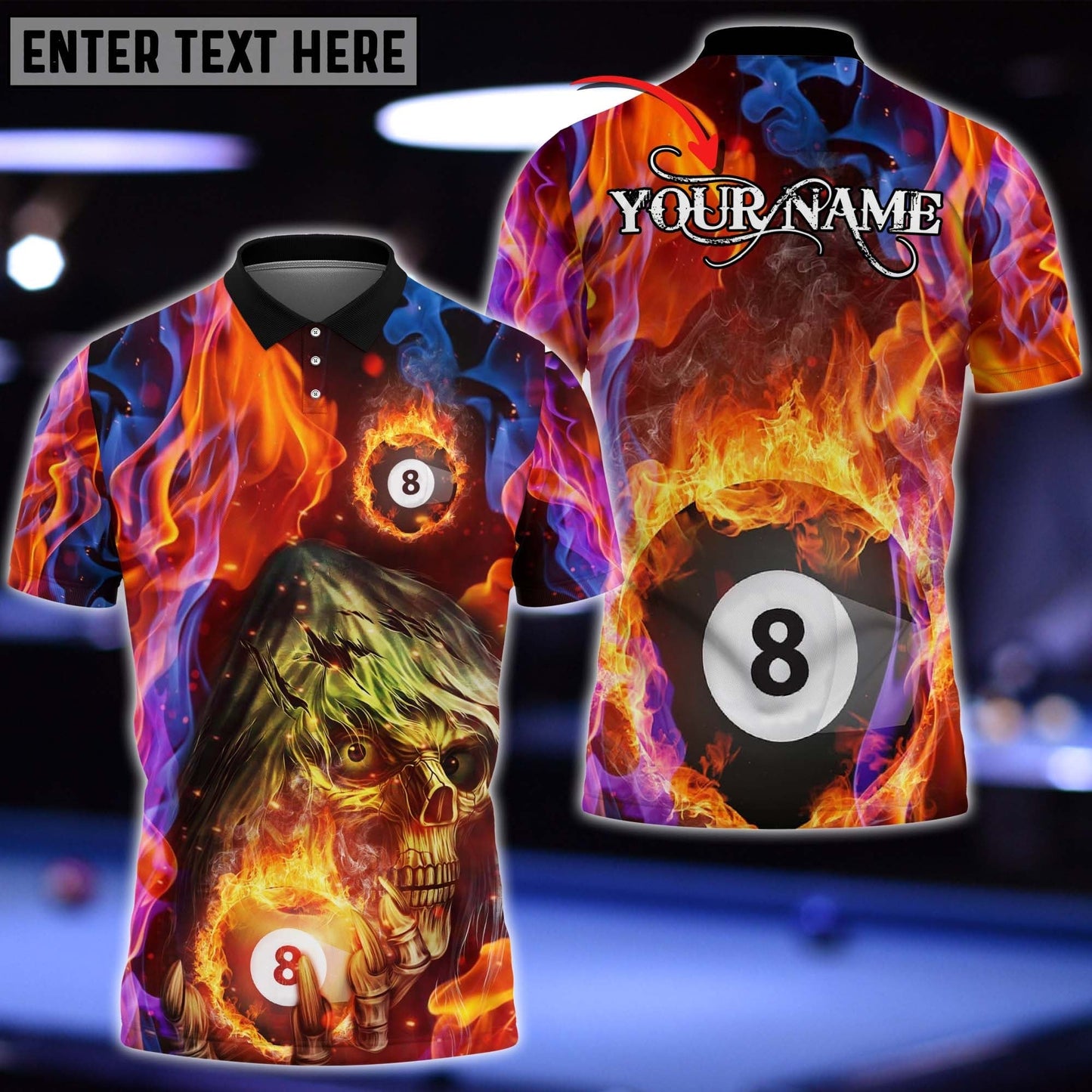 Frenzidea Personalized Billiard Ball Fire 8 Multicolored Polo Shirt