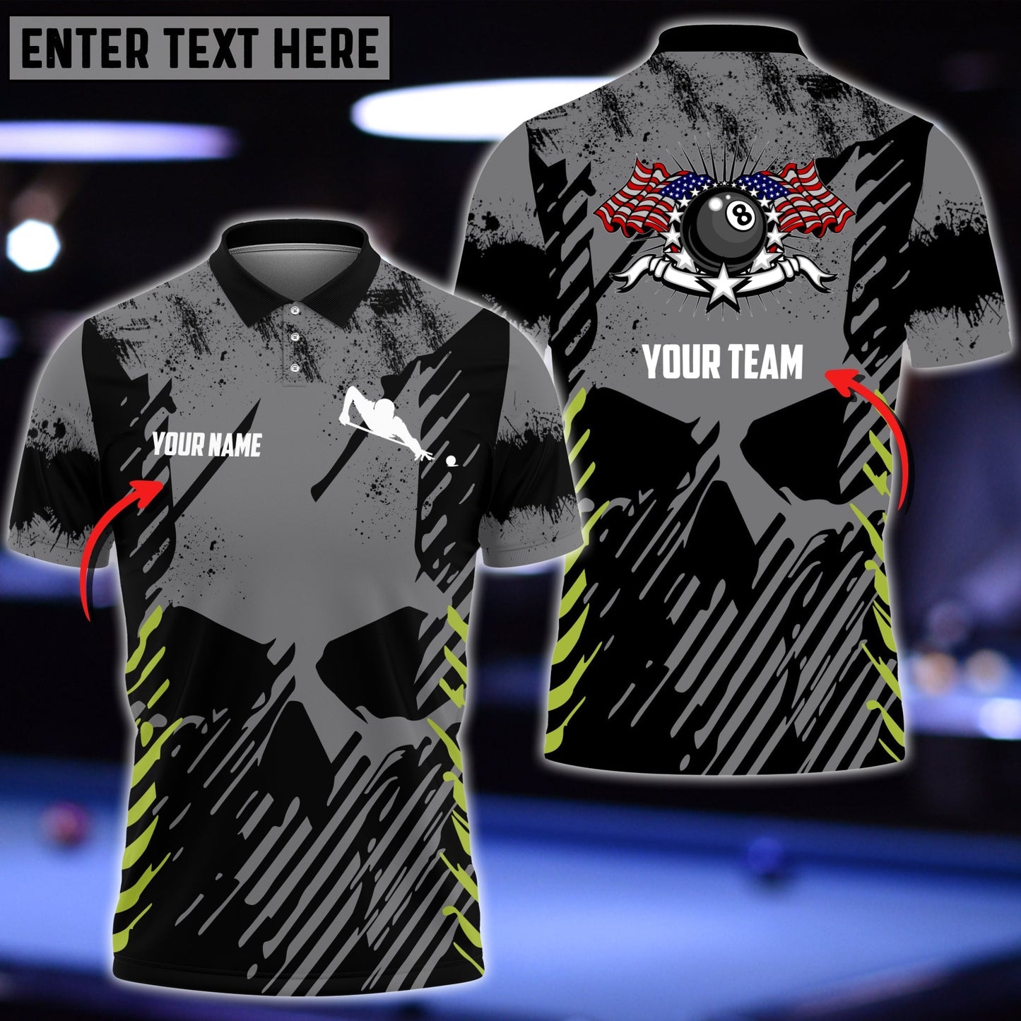 Frenzidea Skull American Patriot Billiards Personalized Unisex Shirt