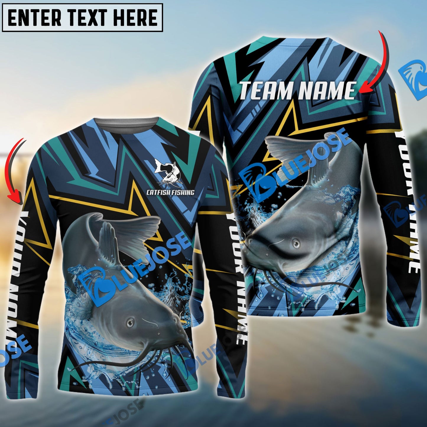frenzidea Catfish Fishing Lightning Pattern Sport Custom Name & Team Name 3D Shirts