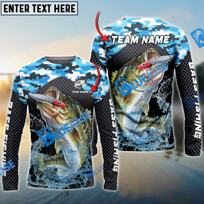 frenzidea Bass Fishing Blue Camo Sport Custom Name & Team Name 3D Shirts