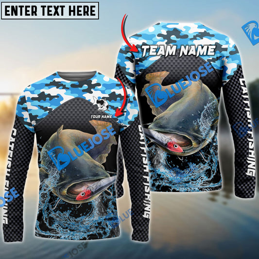 frenzidea Catfish Fishing Blue Camo Sport Custom Name & Team Name 3D Shirts