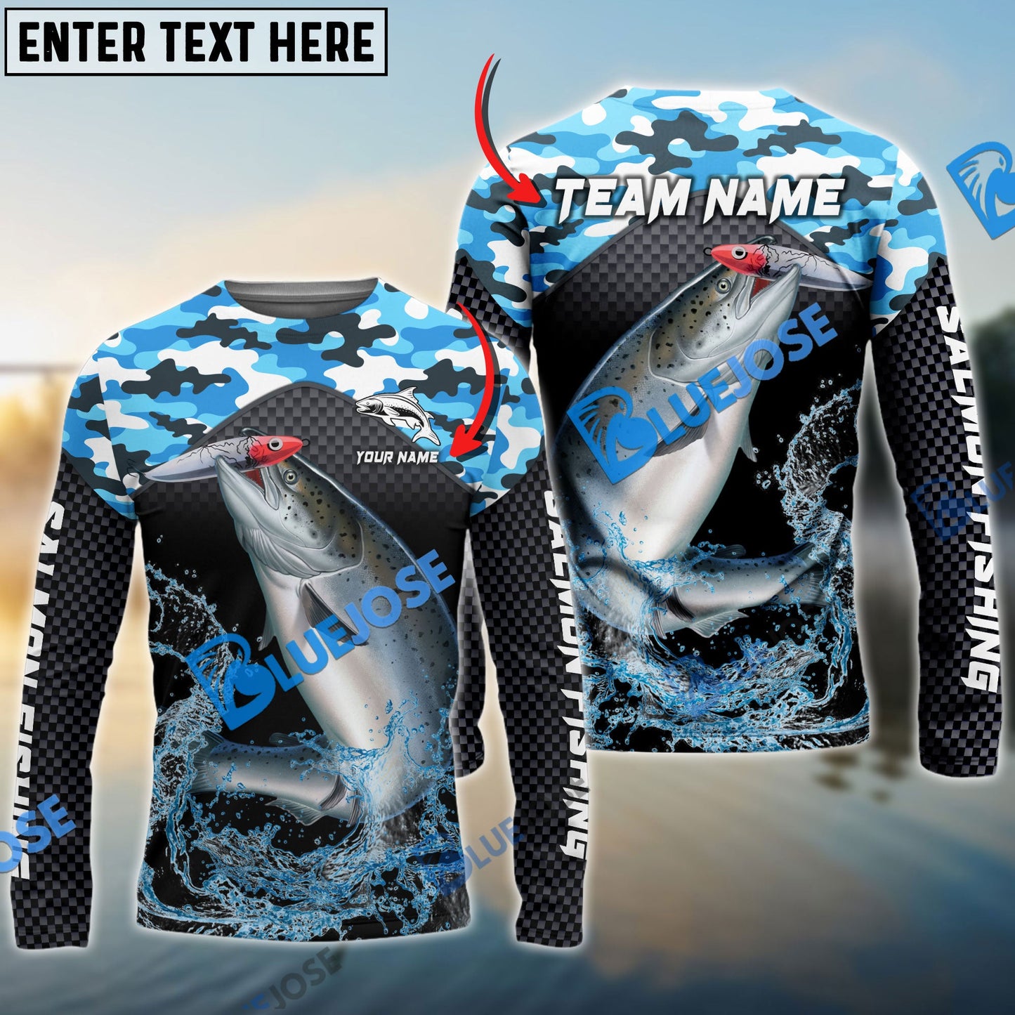 frenzidea Salmon Fishing Blue Camo Sport Custom Name & Team Name 3D Shirts