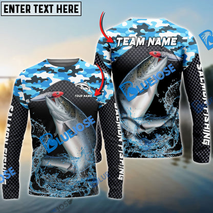 frenzidea Salmon Fishing Blue Camo Sport Custom Name & Team Name 3D Shirts