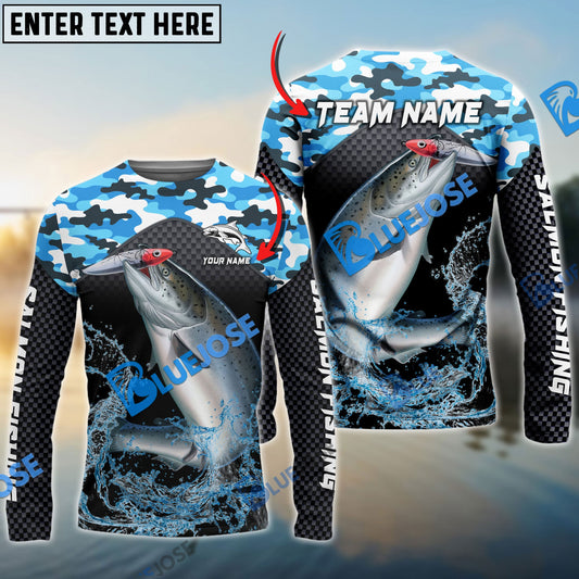 frenzidea Salmon Fishing Blue Camo Sport Custom Name & Team Name 3D Shirts