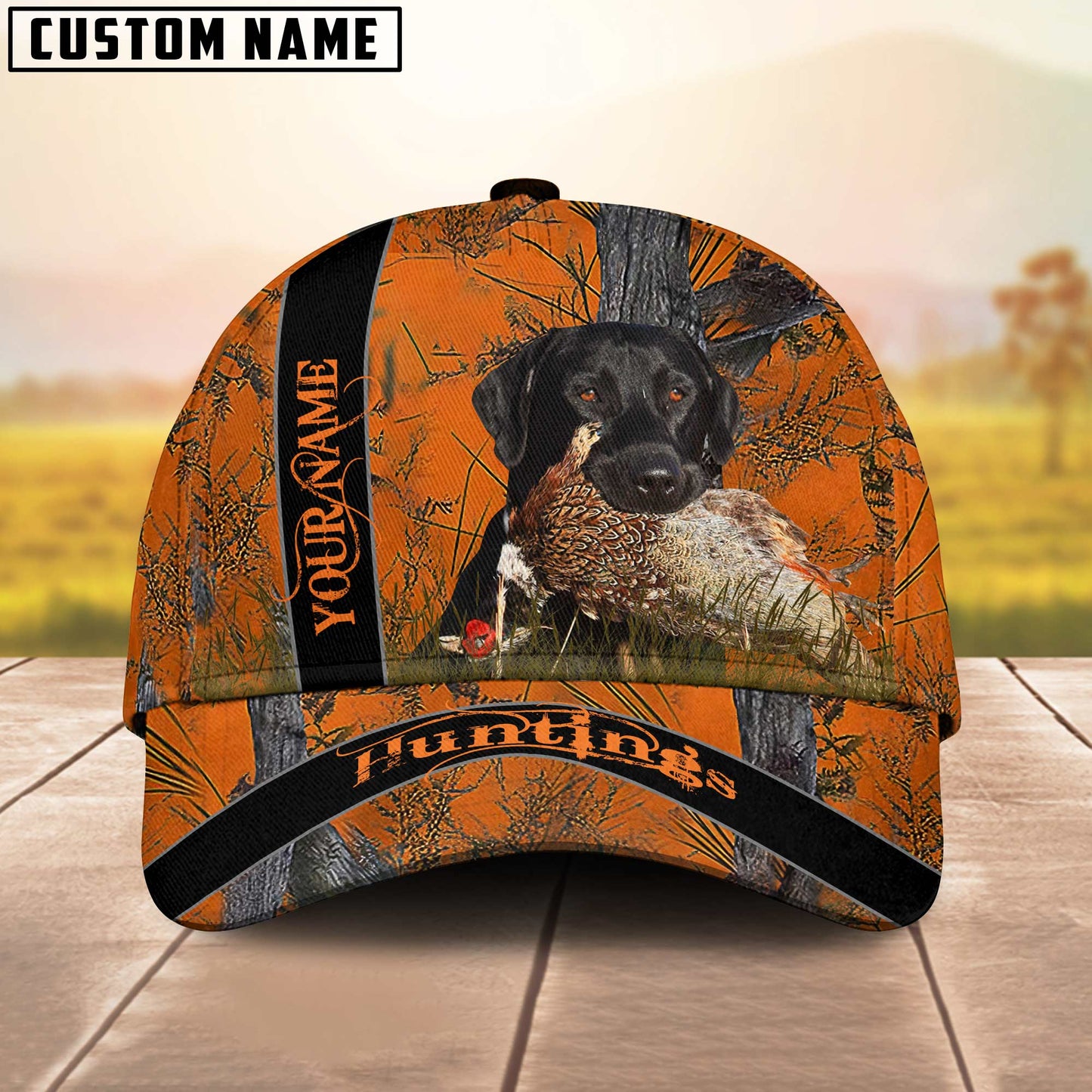 Frenzidea Custom Name Hunting Duck Dog On Orange Camo Pattern Cap