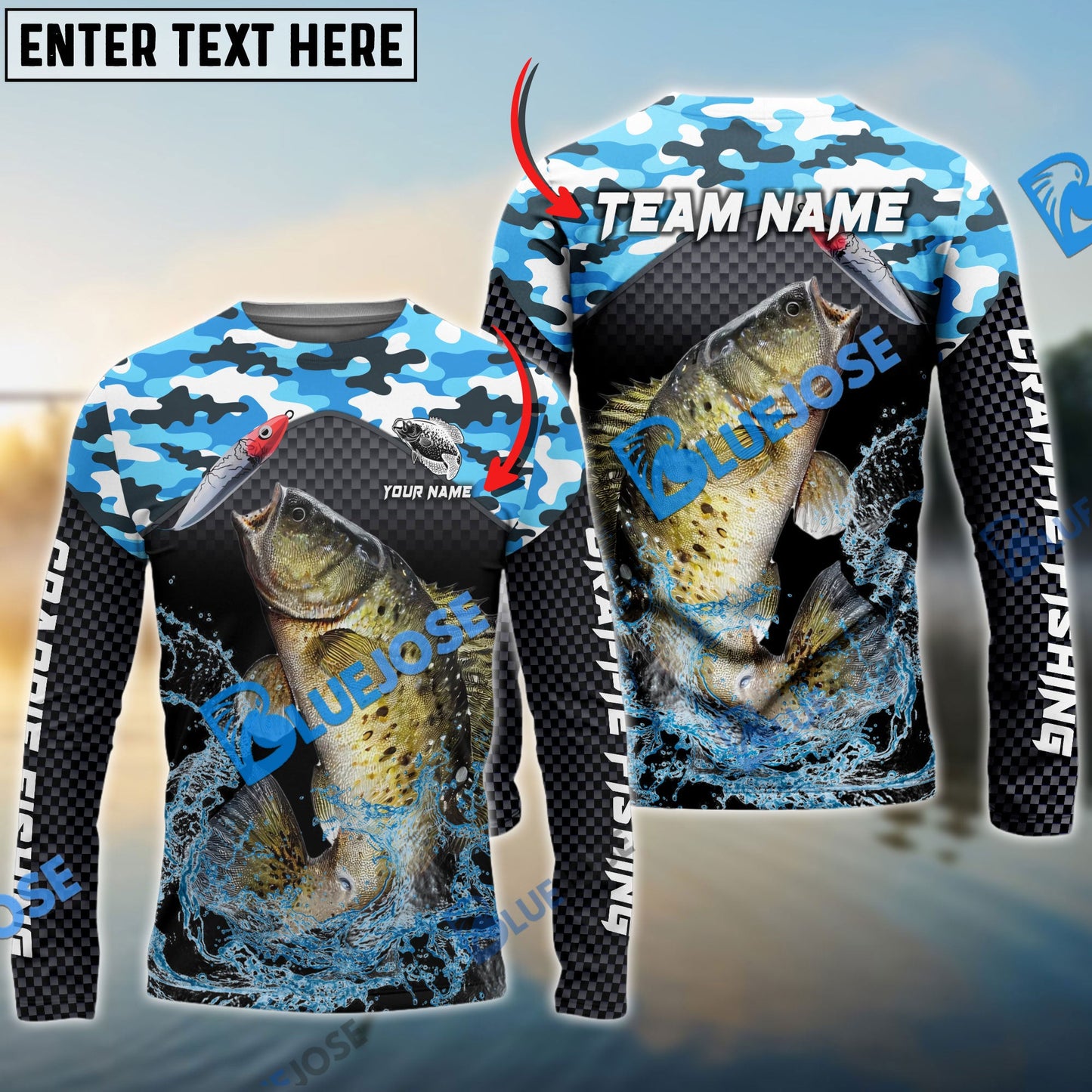 frenzidea Crappie Fishing Blue Camo Sport Custom Name & Team Name 3D Shirts