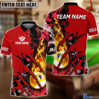 Frenzidea Billiards Flame Smoke Pattern Personalized Name, Team Name Unisex Shirt